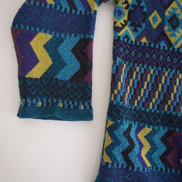 Vintage Chico's Blue Purple Knit Aztec 22% Cotton Button Up Cardigan Sweater XL - Picture 7 of 9